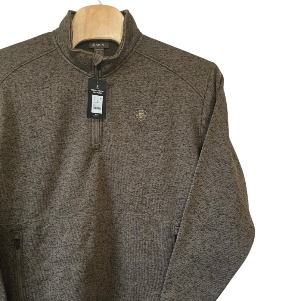 Ariat Caldwell Logo 1/4 Zip Sweater Mens XXL Khaki Heathered Pullover 10073712